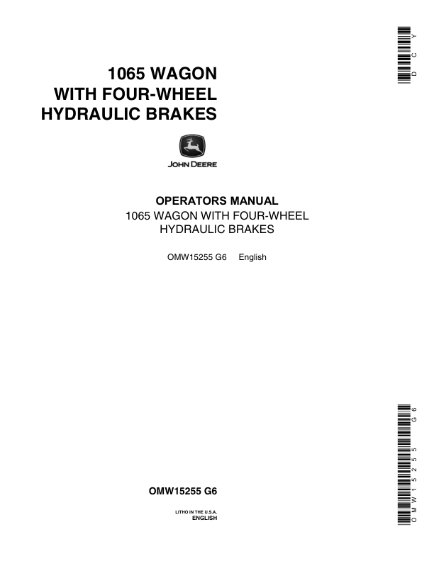 John Deere 1065 Wagon, 4 WH Hydraulic Brakes Operator's Manual (OMW15255)
