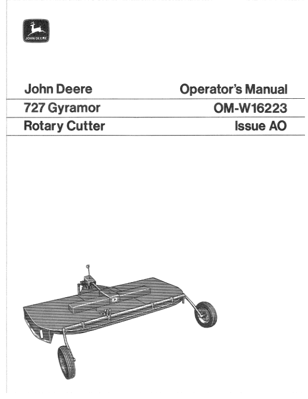 John Deere 727 Gryamor Rotary Cutter Operator's Manual (OMW16223)