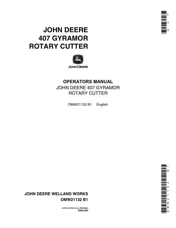 John Deere 407 Gyramor Rotary Cutter Operator's Manual (OMW21132)