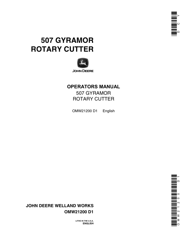 John Deere 507 Gyramor Rotary Cutter Operator's Manual (OMW21200)