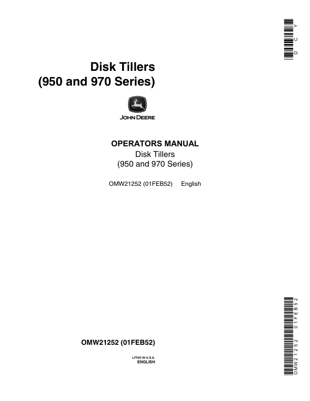John Deere Disk Tillers Operator's Manual (OMW21252)