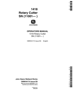 John Deere 1418 Rotary Cutter (011001-) Operator's Manual (OMW44174)