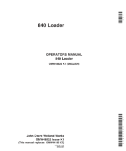 John Deere 840 Loader Operator's Manual (OMW48522)