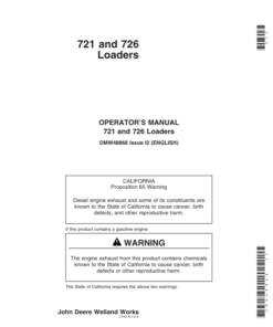 John Deere 721 & 726 Loaders Operator's Manual (OMW48868)