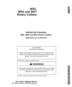 John Deere MX5 Rotary Cutters (000000-001000) MX6 Rotary Cutters (000000-011000) MX7 Rotary Cutters (000000-008000) North America Operator's Manual (OMW49246)
