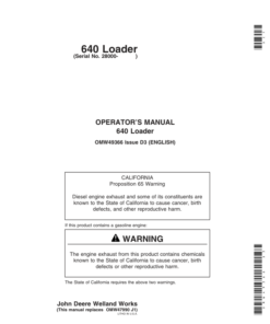 John Deere 640 Standard, 640 Mechanical Loader (028000- ) Operator's Manual (OMW49366)
