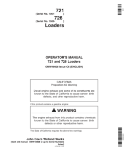 John Deere 721 & 726 Loaders Operator's Manual (OMW49928)
