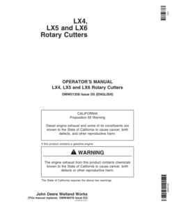 John Deere LX4, LX5, LX6 Rotary Cutters Operator's Manual (OMW51358)
