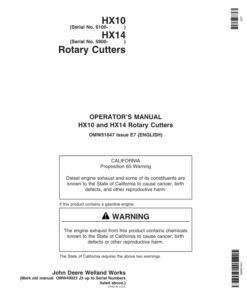 John Deere HX10 Rotary Cutters (006100-008599) HX14 Rotary Cutters (005900-007899) North America Operator's Manual (OMW51647)