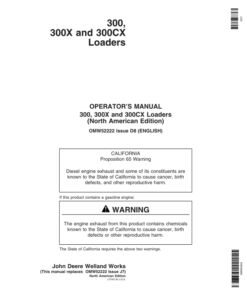 John Deere 300, 300X & 300CX Loaders Operator's Manual (OMW52222)