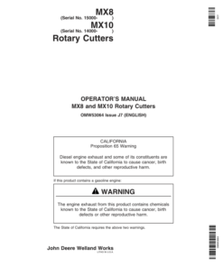 John Deere MX8 Rotary Cutters (015000-017999) MX10 Rotary Cutters (014000-016999) Operator's Manual (OMW53064)