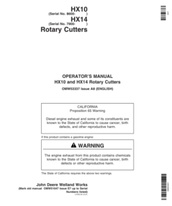 John Deere HX10 Rotary Cutters (008600-009999) HX14 Rotary Cutters (007900-008499) North America Operator's Manual (OMW53337)