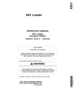 John Deere 843 Loader Operator's Manual (OMW53631)