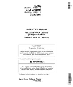 John Deere 400X & 400CX Loaders Operator's Manual (OMW54074)