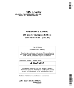 John Deere 305 Loader (000001-) (Europe) Operator's Manual (OMW54185)