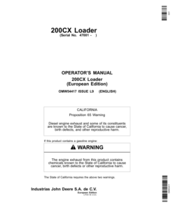 John Deere 200CX Loader Operator's Manual (OMW54417)