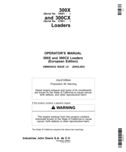 John Deere 300X & 300CX Loaders Operator's Manual (OMW54432)