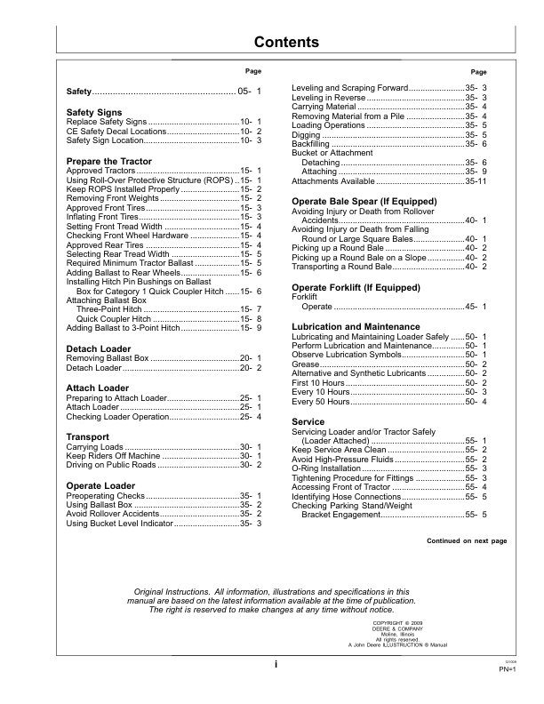 John Deere 400X & 400CX Loaders Operator's Manual (OMW54442) - Image 2