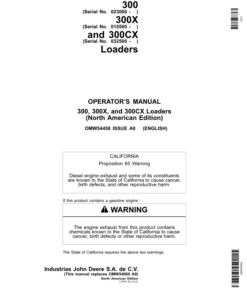 John Deere 300, 300X & 300CX Loaders Operator's Manual (OMW54458)