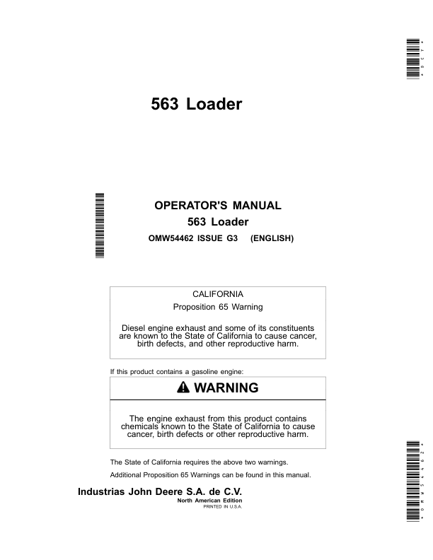 John Deere 563 Loader Operator's Manual (OMW54462)