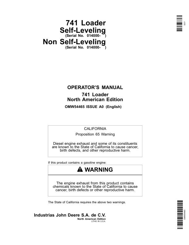 John Deere 741 Loader Operator's Manual (OMW54465)