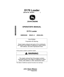 John Deere D170 Loader (001001-) (North America) Operator's Manual (OMW56298)