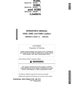 John Deere H340 Loaders (003744- ) H360 Loaders (007933- ) H380 Loaders (002320- ) North America Operator's Manual (OMW58212)