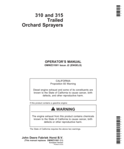 John Deere 310 & 315 Trailed Orchard Sprayers Operator's Manual (OMWZ31001)