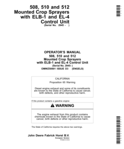 John Deere 508, 510, 512 Mounted Crop Sprayers with ELB1, EL4 Control Unit Operator's Manual (OMWZ50801)