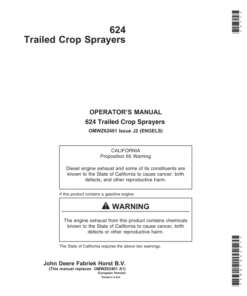 John Deere 624 Trailed Crop Sprayers Operator's Manual (OMWZ62401)