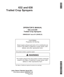 John Deere 632 & 638 Trailed Crop Sprayers Operator's Manual (OMWZ63201)