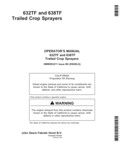 John Deere 632TF, 638TF Trailed Crop Sprayers Operator's Manual (OMWZ63211)