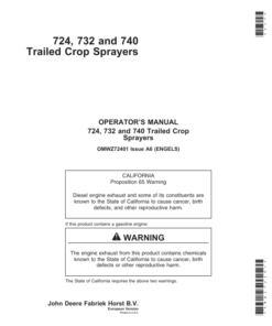 John Deere 724, 732 & 740 Trailed Crop Sprayers Operator's Manual (OMWZ72401)