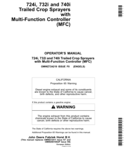 John Deere Masini de stropit tractate 724i, 732i si 740i cu maneta multifunctionala (MFC) Operator's Manual (OMWZ724219)