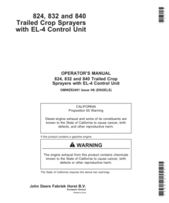 John Deere 824, 832 & 840 Trailed Crop Sprayers with EL-4 Control Unit Operator's Manual (OMWZ82401)