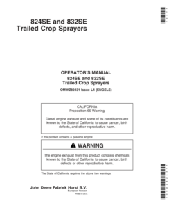 John Deere 824SE, 832SE Trailed Crop Sprayer Operator's Manual (OMWZ82431)