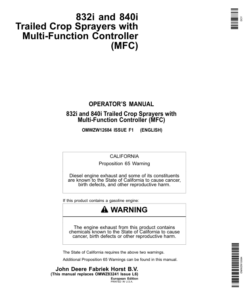 John Deere 832i & 840i Trailed Crop Sprayers with Multi-Function Controller (MFC) Operator's Manual (OMWZW12684)