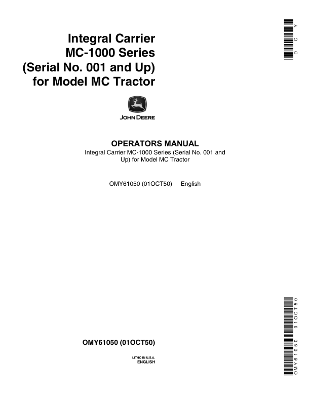 John Deere Integral Carrier MC-1000 Series Operator's Manual (OMY61050)