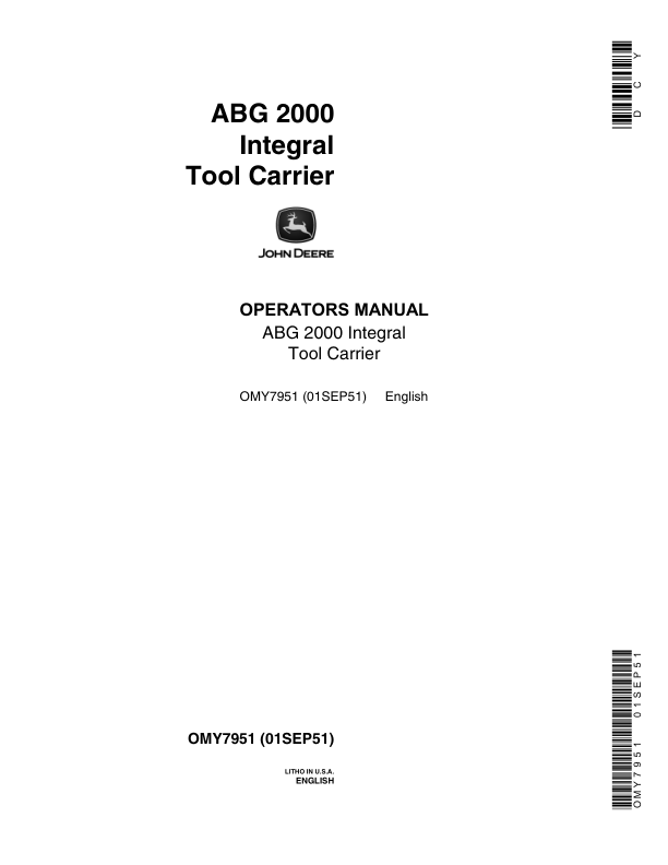 John Deere ABG2000 Toolbar Carrier Operator's Manual (OMY7951)