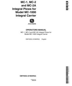 John Deere MC1, MC2, MC-2A Moldboard Plow, Integral Operator's Manual (OMY9352)