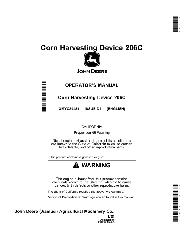 John Deere 206C Corn Header Operator's Manual (OMYC20489)