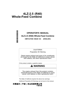 John Deere R40 STC Whole-Feed Combine 4LZ-2.5 Operator's Manual (OMYC27050)