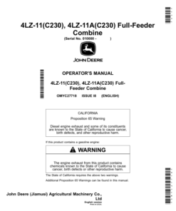 John Deere (C230) 4LZ-11 & (C230) 4LZ-11A Full-Feeder Combine Operator's Manual (OMYC27718)