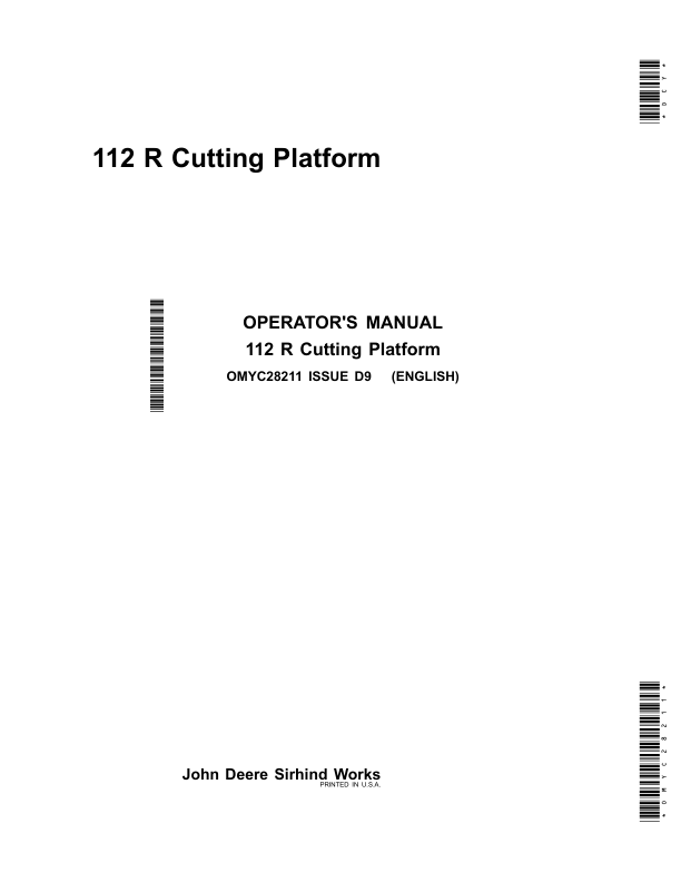 John Deere 112R Cutting Platform Operator's Manual (OMYC28211)