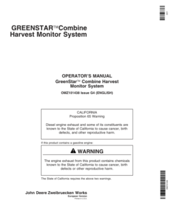 John Deere GreenStar Combine Harvest Monitor Systems Operator's Manual (OMZ101438)