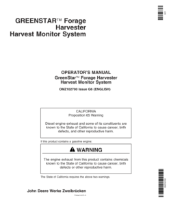 John Deere GreenStar Forage Harvester Harvest Monitor Systems Operator's Manual (OMZ102700)