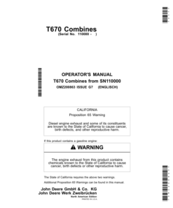 John Deere T670 Combines Operator's Manual (OMZ200863)