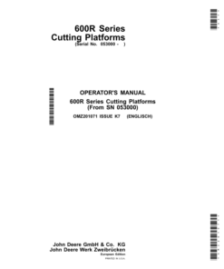 John Deere 616R, 618R, 620R, 622R, 625R, 630R & 635R Cutting Platforms Operator's Manual (OMZ201071)