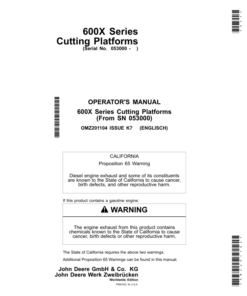 John Deere 622X. 625X, 630X, 635X & 640X Cutting Platforms Operator's Manual (OMZ201104)