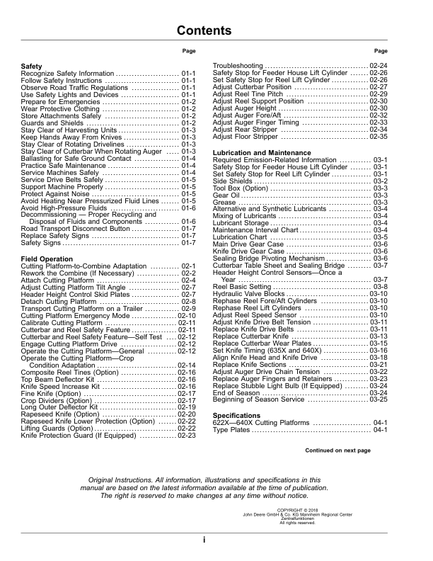 John Deere 622X, 625X, 630X, 635X & 640X Cutting Platforms Operator's Manual (OMZ201680) - Image 2